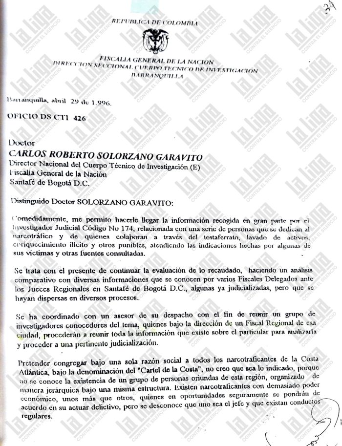Primera página del informe del expediente No 114. El eslabón perdido,