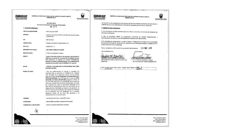 Captura de pantalla de uno de los seis contratos entregados a la hermana del Magistrado Carlos Milton Fonseca Lidueña. Ella se llama Iris María Fonseca Lidueña.