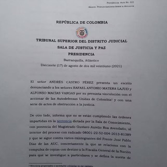Esta es la respuesta del presidente de la Sala de Justicia y Paz  a un ciudadano que se queja porque no están cumpliendo con la macrosentencia.