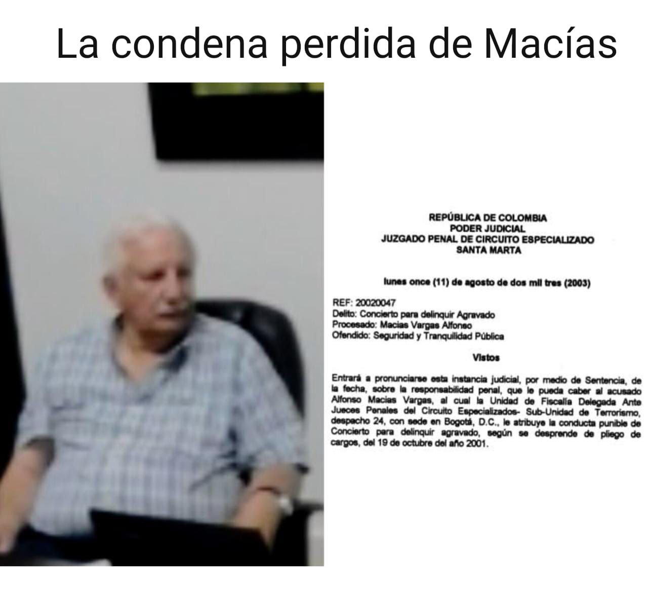 Hasta hoy esta condena estaba refundida en las calendas de los Archivos judiciales de Santa Marta. ¿Qué dice el Tribunal Superior de Santa Marta y la Corte Suprema de Justicia? ¿Qué dice el fiscal Francisco Barbosa?
