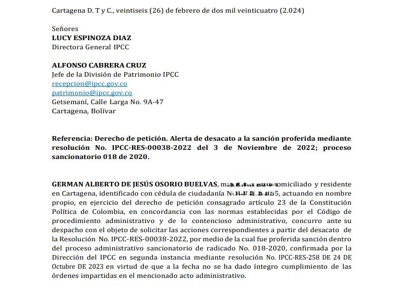 Este derecho de petición tiene radicado No EXT-AMC-24-22514 está radicado desde el 26 de febrero de 2024..